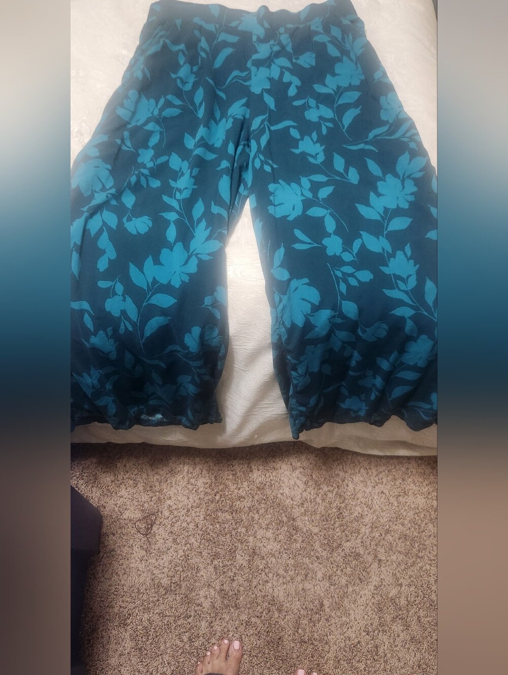 Torrid Challis High Rise Pull On Wide Leg Pant Blue Green Floral 1 / 1X EUC - Picture 6 of 10